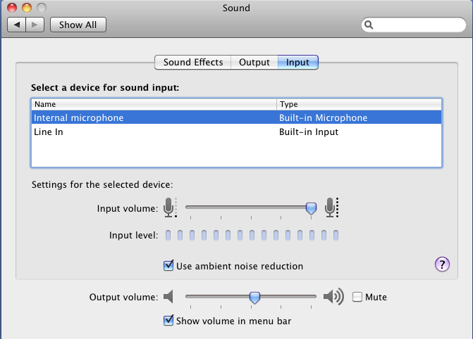 OSX Sound Control Panel